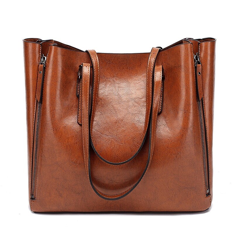 Mode Luxe Vrouwen Handtas Vrouwen Grote Tote Bag Vrouwelijke Emmer Schoudertassen Dame Lederen Messenger Bag Boodschappentas: Bruin