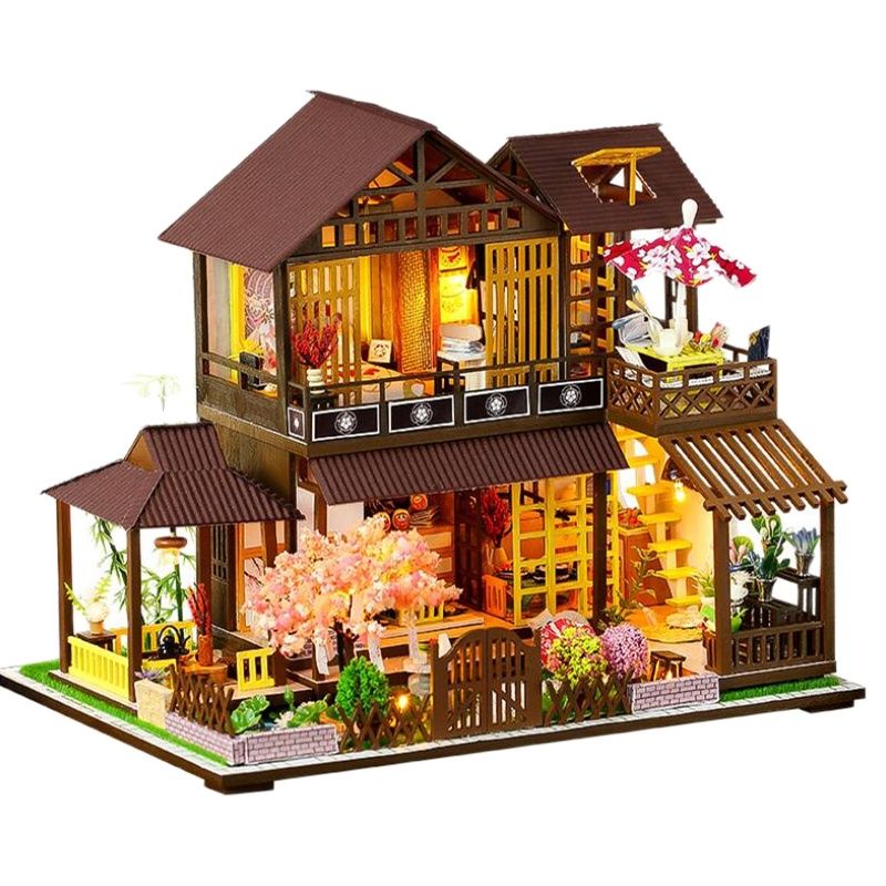 Chinese Style Diy Doll House Kit Handmade Miniature Furniture LED Lights Home Wedding Birthday Christmas