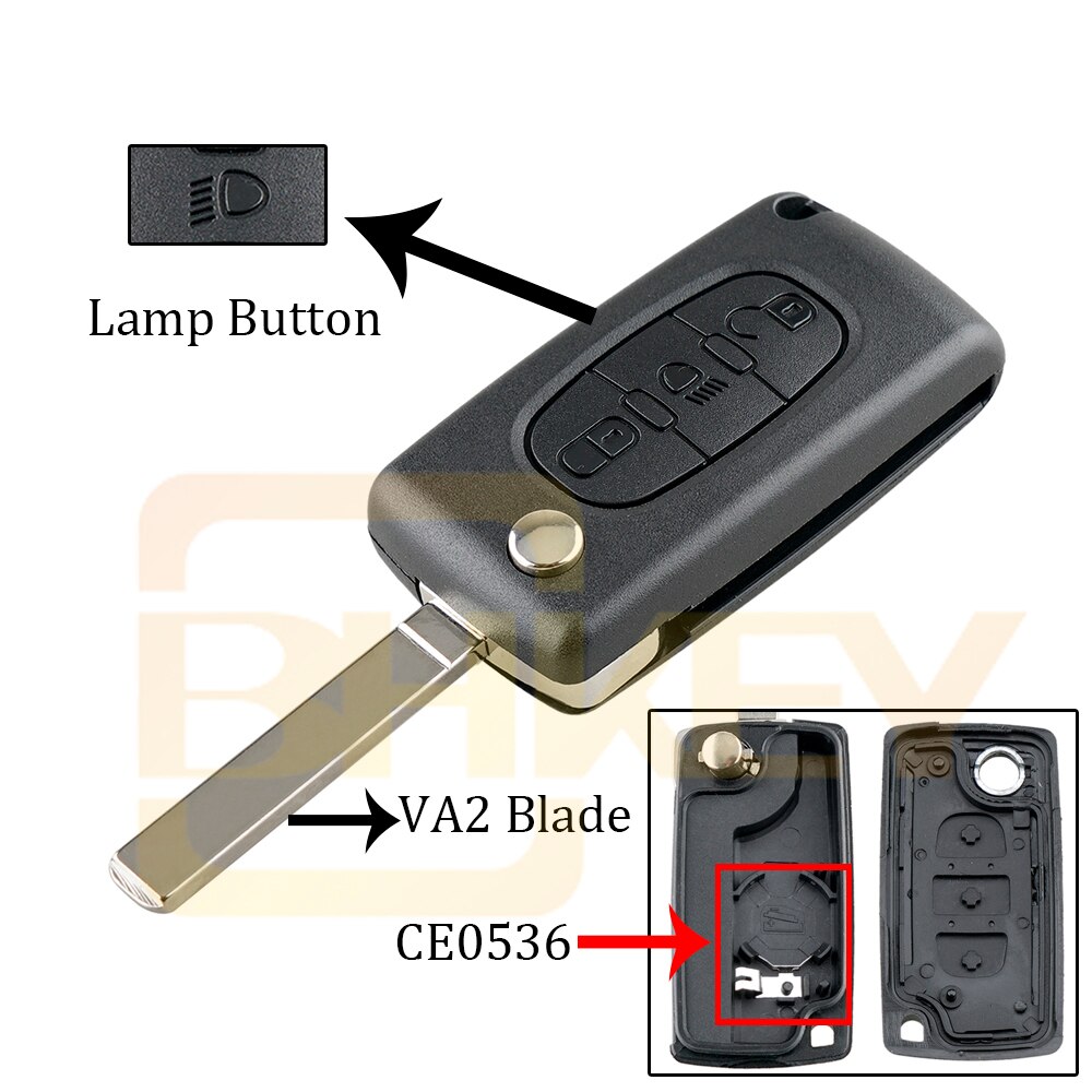 Bhkey 3b lampknop voor citroen  c2 c3 c4 c5 c6 c8 klap afstandsbediening autosleutel behuizing behuizing fob  va2 or hu83 blade  ce0523 or ce0536: 3b va2 ce0536