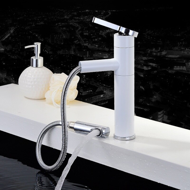 Bathroom Kitchen Basin Faucet Single Handle Pull Out Spray Sink Tap And Cold Water Crane Deck Mount Faucets