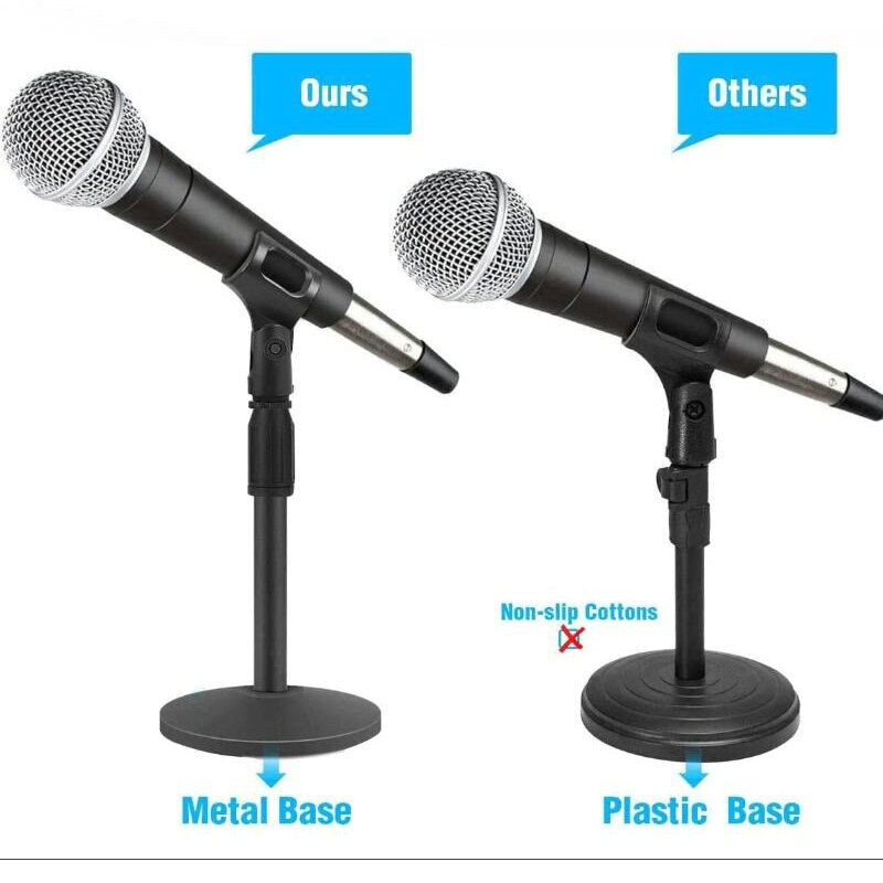 Desktop Microphone Stand, Upgraded Adjustable Table Mic Stand with Non-Slip Metal Base with Mic Clip and Screw for Spark