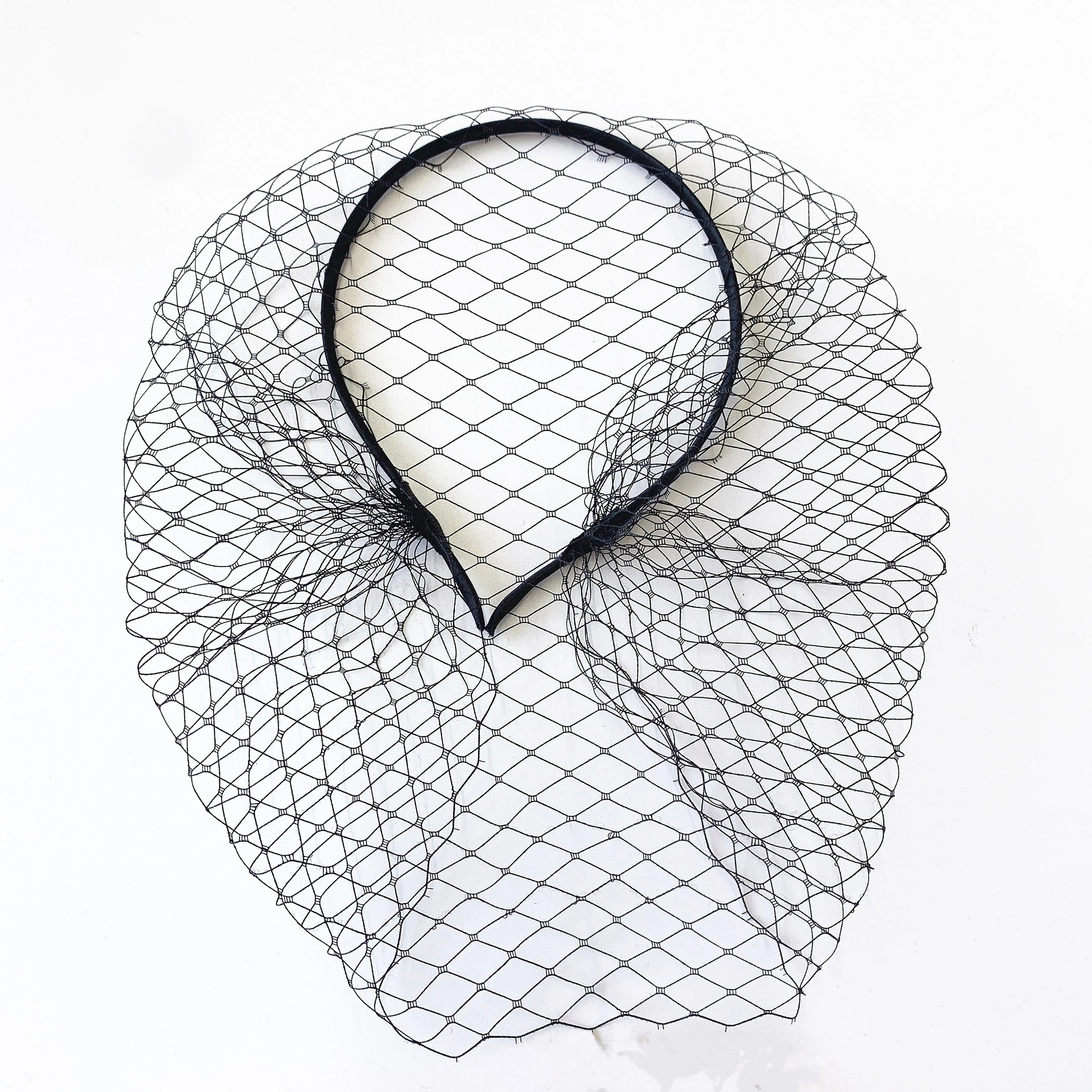 Hvidt pandebånd slør strass hårspænde til brude fuglebur ansigt netmaske hår tilbehør slør charmerende til bryllup fascinator: Stil -2 sort