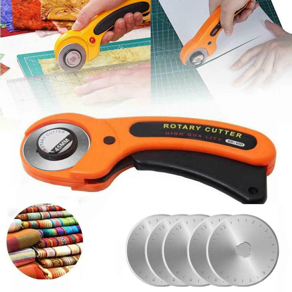 45mm Rotary Cutter Quilter Sewing Fabric Crafts Cutting Tool W/5PCS Refill Blade Rotary Cutter Alloy Steel+ABS Plastic