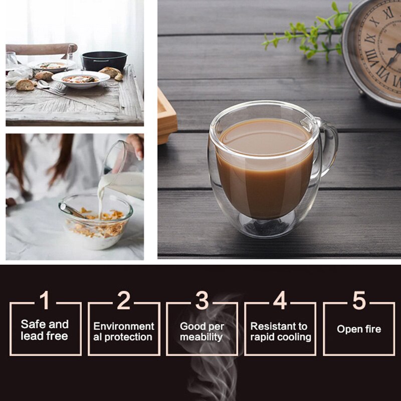 150 ml gjennomsiktige drinkware kaffekopper te sett krus øl drikke kontor krus dobbel glass kopp enkel stil