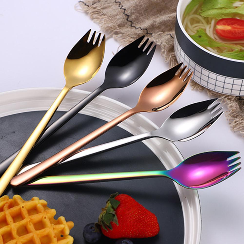 2in1 Multifunction Spork Stainless Steel Spoon Fork Portable Noodle Fruit Salad Forks Outdoor Travel Fork Kitchen Tools