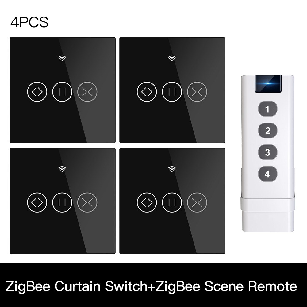 ZigBee RF Smart Touch Curtain Switch Roller Blinds Shutter Tuya Smart App Wireless Control Relay Status Works with Alexa Google