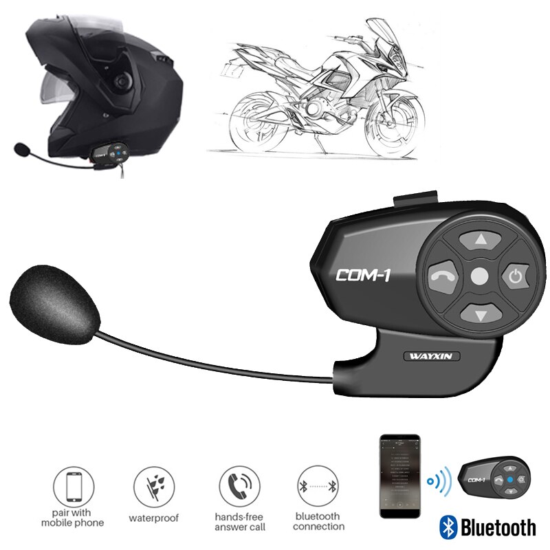 Wayxin Helm Headset Intercom Bluetooth Motorfiets Intercom Headset Voor Motorhelm Rijden Handsfree Hoofdtelefoon