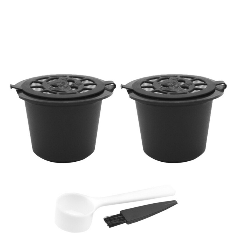 Reusable Coffee Capsules Cup With Spoon Brush Black Refillable Coffee Capsule Refilling Filter Coffeeware