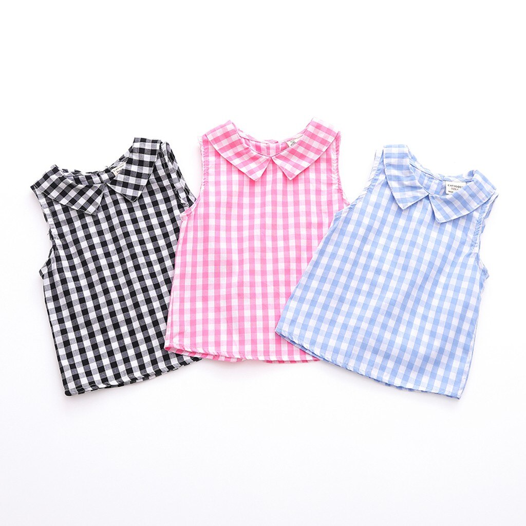 Kinderen Baby Kids Tops O-hals Mouwloze Plaid T Shirts Print Vest Tops Voor Meisjes Zomer Casual Kleding Mouwloos T-shirt