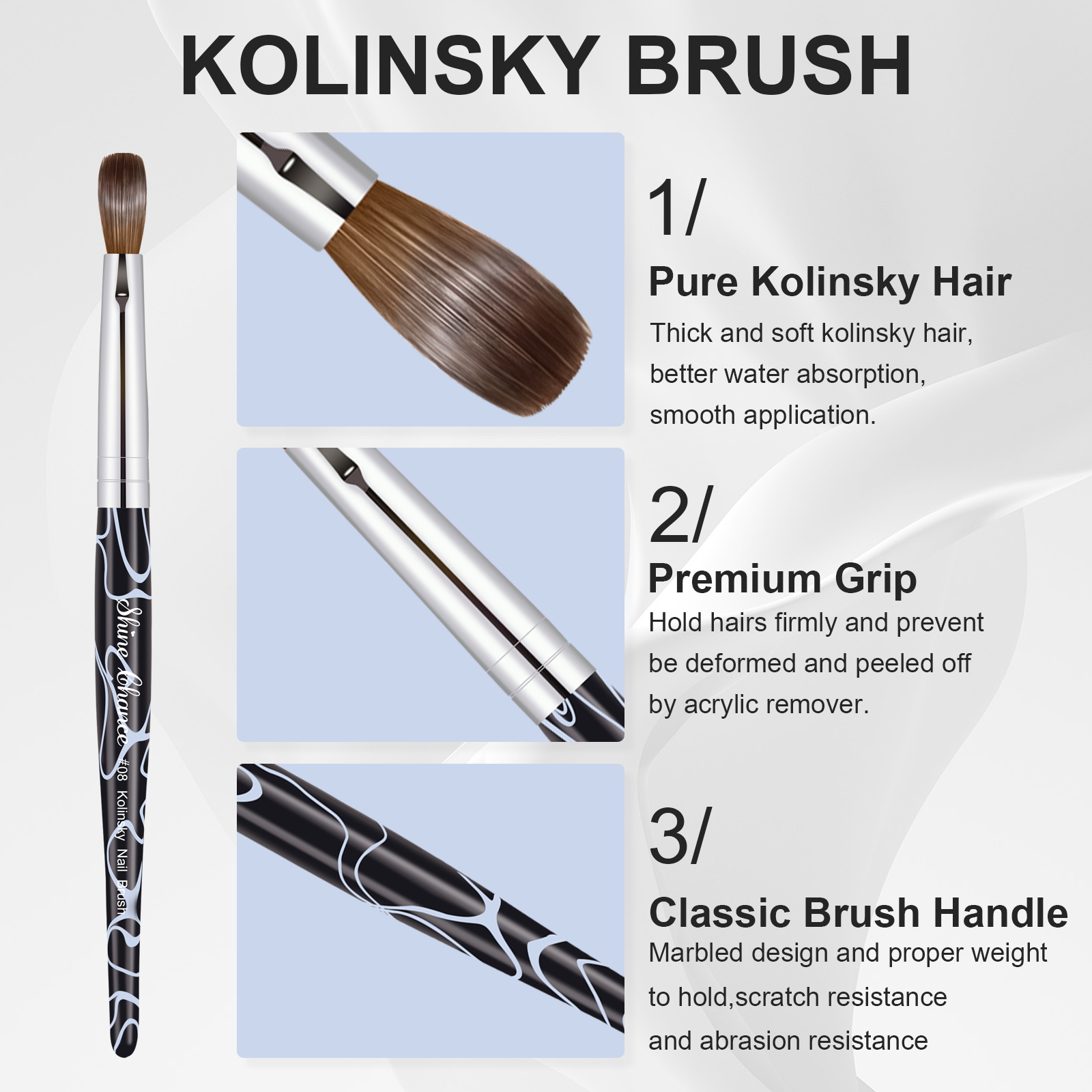 Shine Chance Pincel acrílico para decoración de uñas, cepillo ovalado para uñas de pelo Kolinsky para aplicación acrílica, extensión de uñas