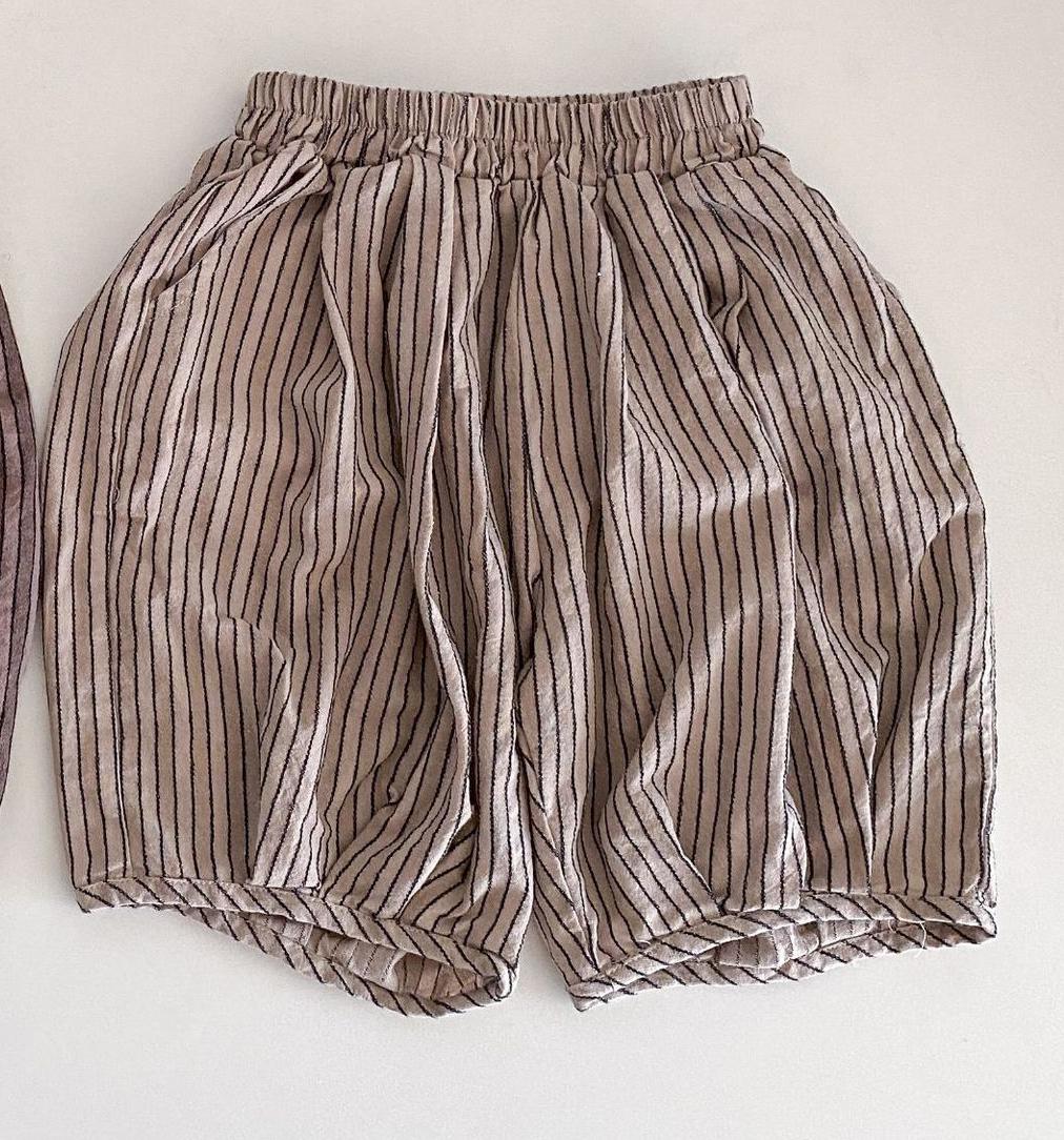 Pantalones cortos de verano para niños, pantalón corto a rayas, holgado, informal, de algodón, combina con todo, L: light brown / 4T  110cm