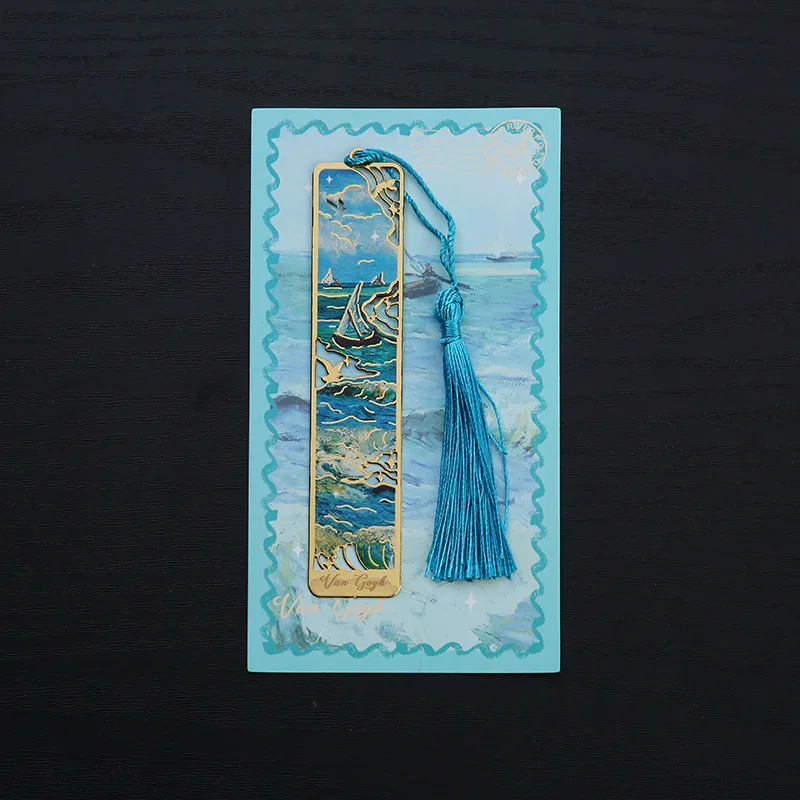 Marcapáginas de Metal hueco, exquisitos marcos de libros rectangulares, paisaje, flor, pintura al óleo, estilo, papelería de lectura para estudiantes y niños: YELLOW