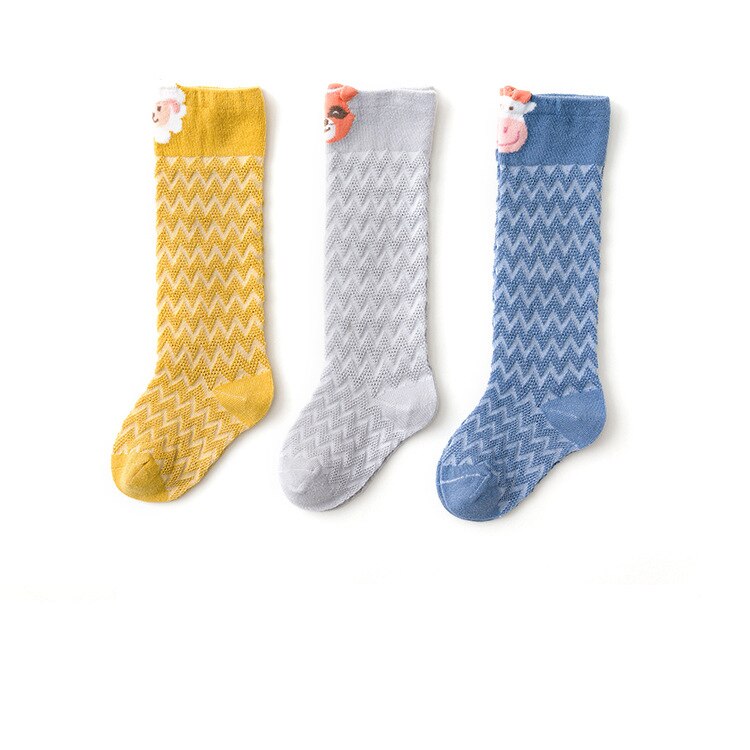 Girls Knee Baby Stockings Kids Summer Mesh Cartoon Baby Stocking Cotton Soft Elastic Girl Child Stocking Breathable Knee: Beige / 6-12M