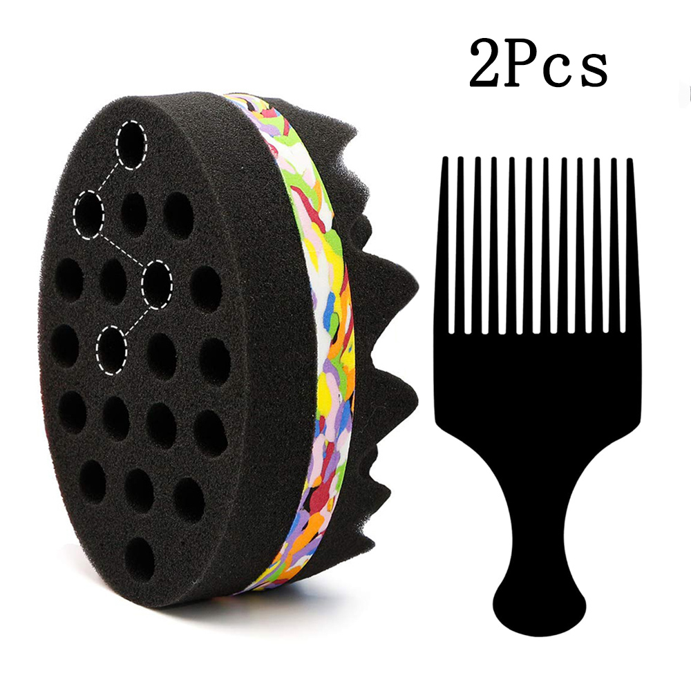 Grote Gaten Spons Voor Haar, Twist Spons, Magische Spons Borstel, Afro Haar Spons Spons Voor Krullen Met Gratis Haar Pick Kam (2 Pack): Rose Rood