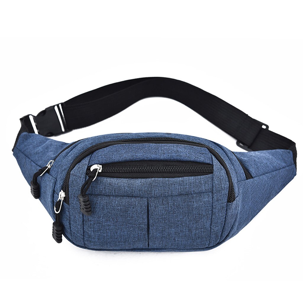 2020nova pacotes de cintura esportes bolsos de fitness dos homens e das mulheres simples lazer moda oxford esporte fitness cintura packs: Azul