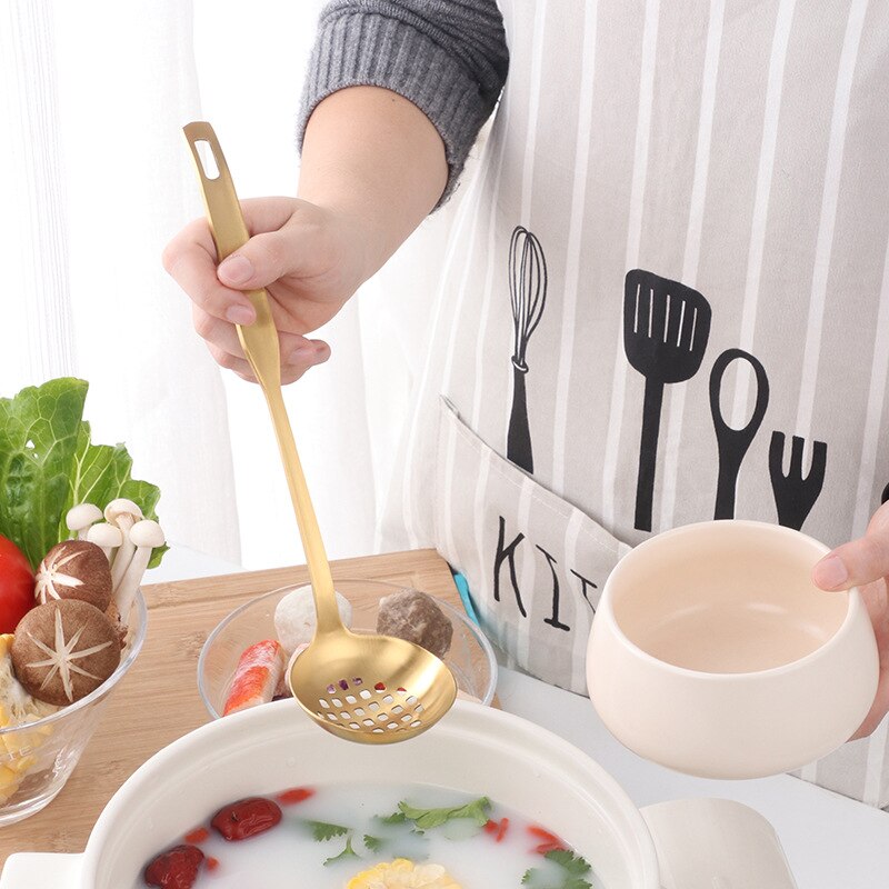 304 Stainless Steel Home Pot Soup Spoon Colander Tableware Long Handle Cooking Utensils Porridge Mixing Spoons Kitchen Ladle