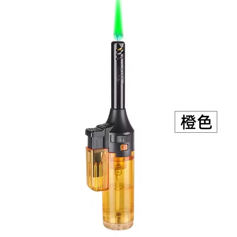 Briquet torche, briquets à jet de flamme verte, cuisine de réservoir de carburant visible coupe-vent à flamme réglable, extérieur, barbecue (sans gaz butane): Orange