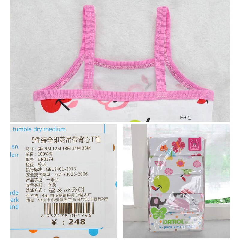 Baby Colorful Tanks 5 Peices / lot 3-24 Months Sleeveless 100% Cotton Girl Vest Beach Clothing Summer Wear Tops