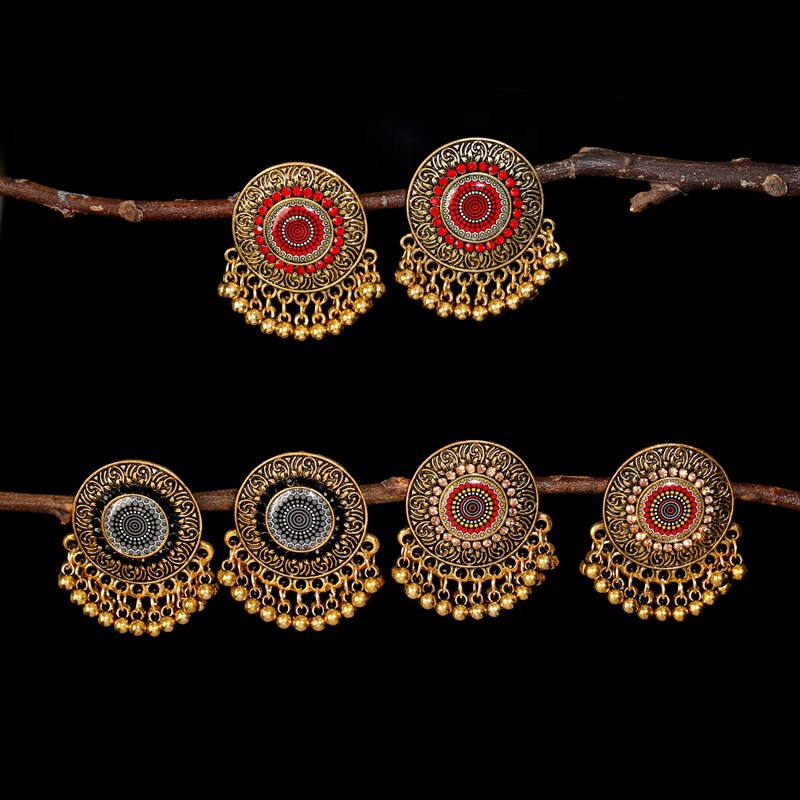 Vintage stop złota malowanie wisiorek kolczyki dla kobiet Orecchini Retro etniczne turecki cygański indyjski Tassel Tribal biżuteria