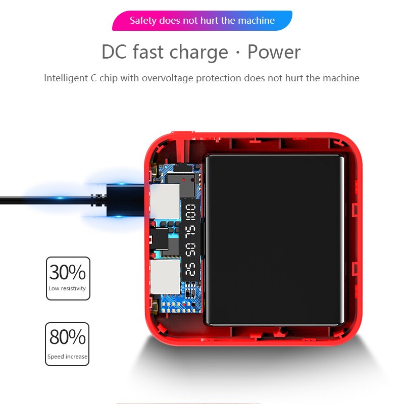 Mini batterie externe 30000mAh Portable charge paupérine téléphone Portable LED miroir arrière batterie externe batterie Pack Powerbank