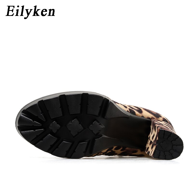 Eilyken leopard stövlar för kvinnor tjocka klackar höst vinter flock platåskor höga klackar dragkedja dam boots