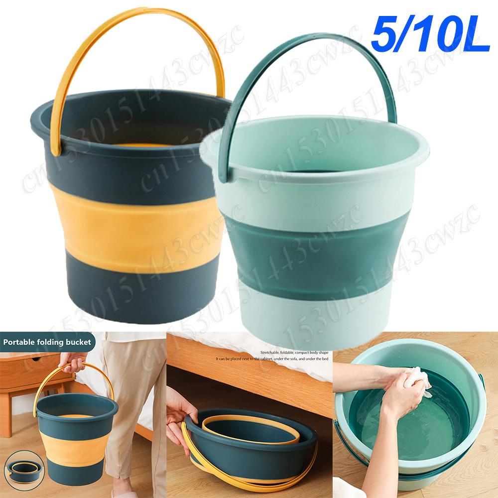 Cubo plegable de silicona multifuncional, contenedor de agua, ahorro de espacio, 5/10L
