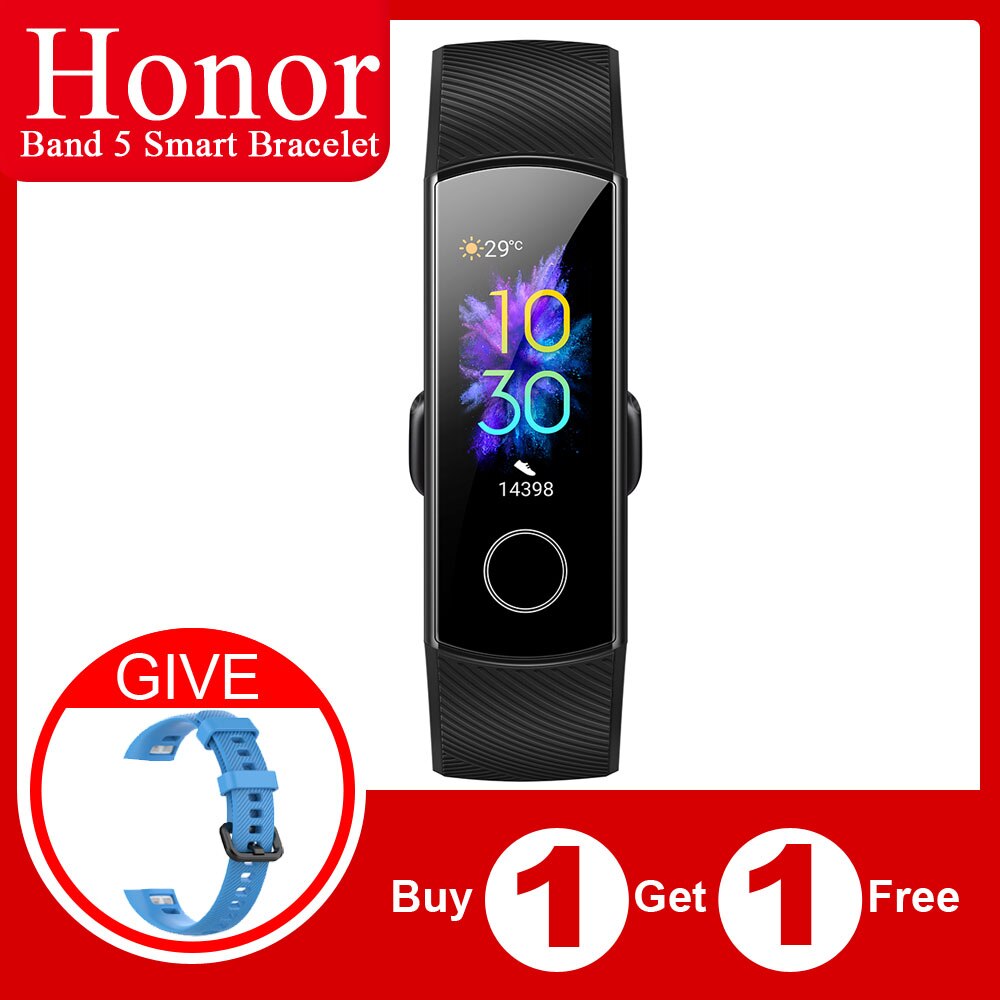 Originele Honor Band 5 Globle Versie Smart Wirstband Fitness Armband Tracker Stappenteller Hartslag Sleep Monitor Waterdichte Band: Black and Blue