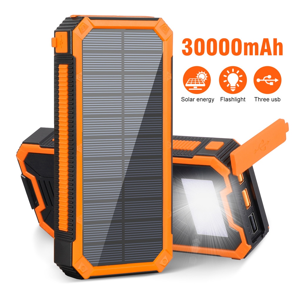 30000mAh Solar Power Bank Fast Qi Charger For Powerbank External Battery Portable Poverbank Flashlight