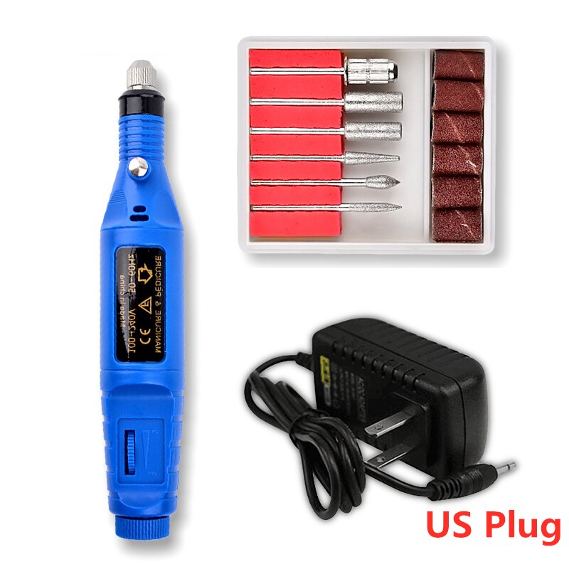 1 Kit électrique de Machine de perceuse à ongles électrique stylo d'art d'ongle 6 Bits perceuse tampon de ponçage lime à ongles Kit d'équipement d'art d'ongle: 02 Blue US