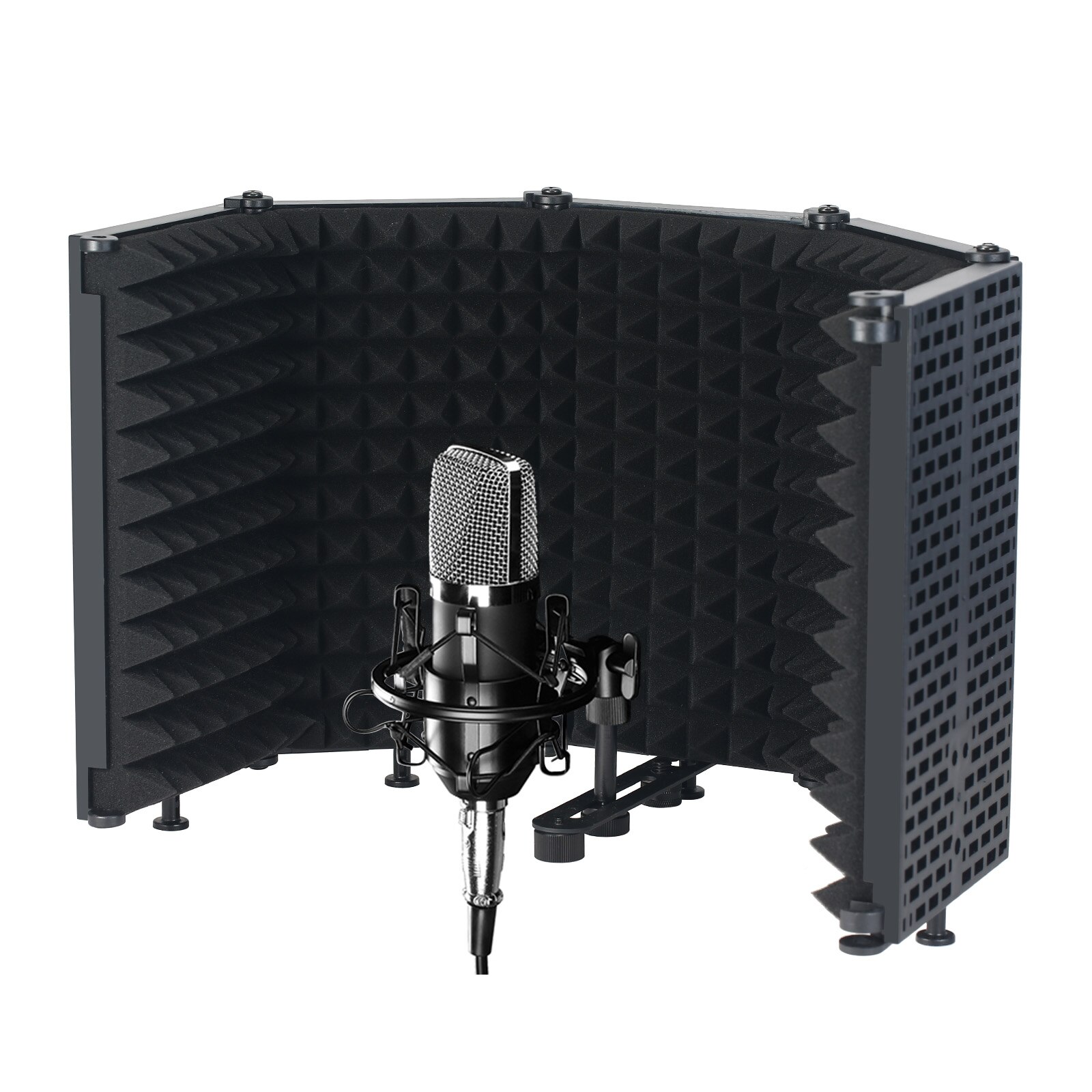 Protector de aislamiento para micrófono Pantalla de viento plegable, roscado, espuma absorbente de alta densidad para estudio de grabación, 5 paneles