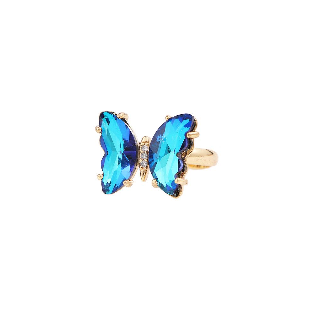 Adjustable Women Girls Korean Crystal Butterfly Open Ring Jewelry Finger Rings