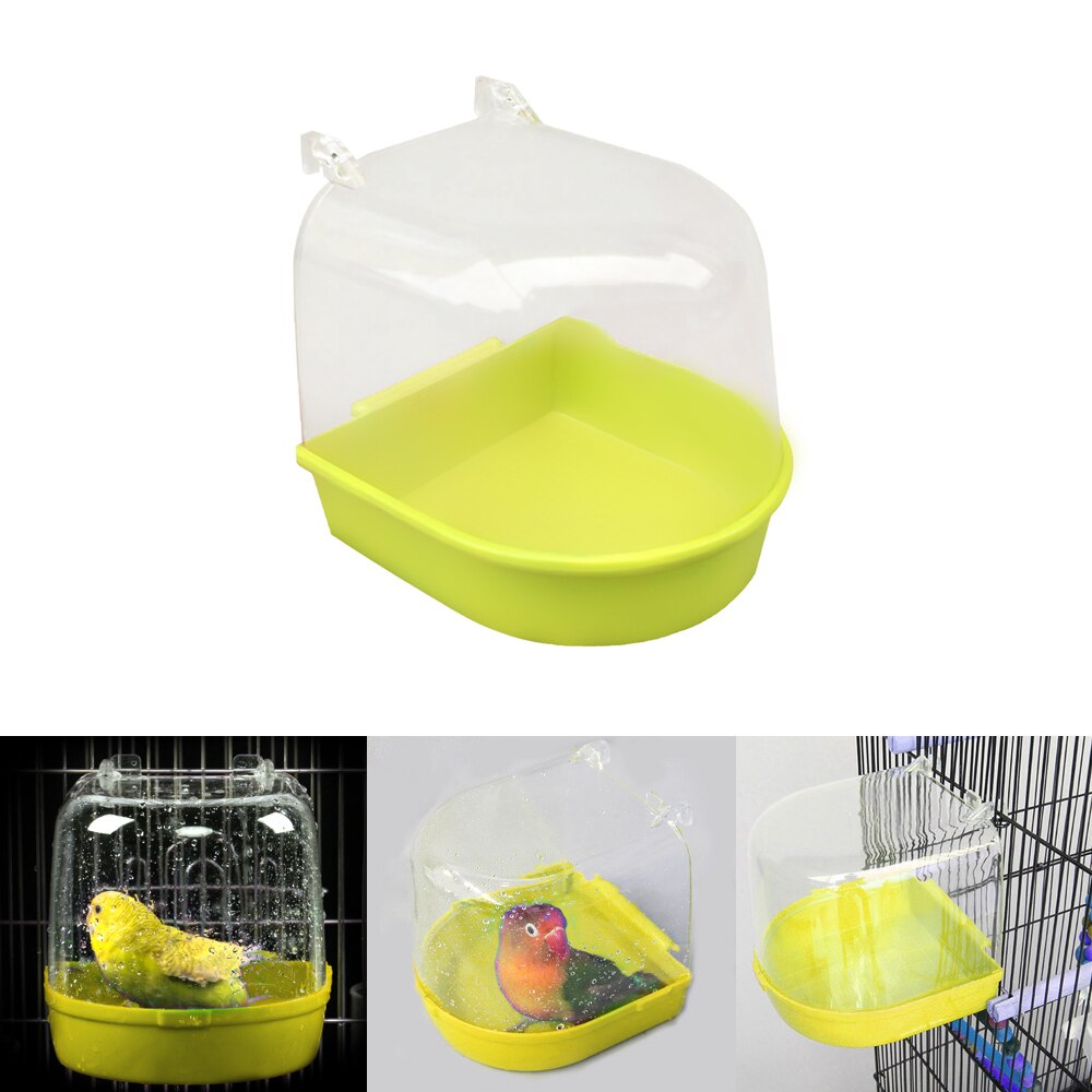 1pc plast fugl vandbad boks badekar papegøje til undulat lovebird fugl kæledyr bur hængende skål parakit fuglbad: Gul