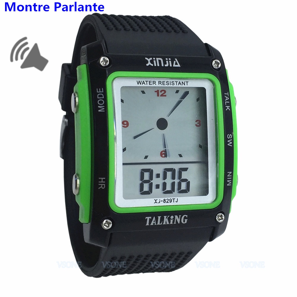 Zwart/Groen Franse Praten Horloge voor de Blind en Ouderen met LED Display 829TF-G