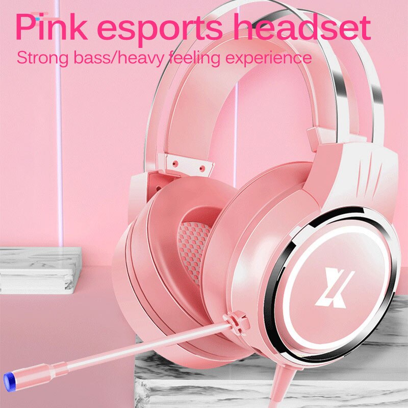 Pinkfarbenes usb-kabel-headset, kopfhörer, pc-spieler, stereo-headset, elastisches, verstellbares mikrofon, headset für büroangestellte, laptop/pc/mobiltelefon