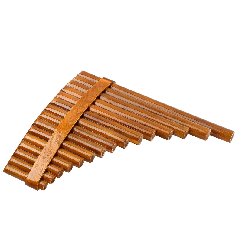 15 Pipes Traditional Natural Brown Pan Flute G Key Chinese Musical Instrument Pan Pipes Woodwind Instrument with 15 Tube