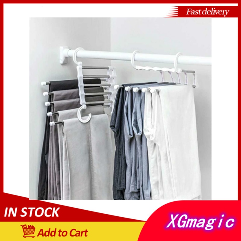 Cintre multifonction 5 en 1 en acier inoxydable, rangement pour pantalons, penderie, organiseur de placard, cintre pour pantalons