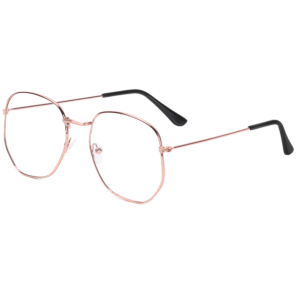 Unisex vintage anti blått ljus glasögon bågar oktagon lins närsynthet optisk spegel enkel legering anti uv klar glasögon bågar: 04 guld 1