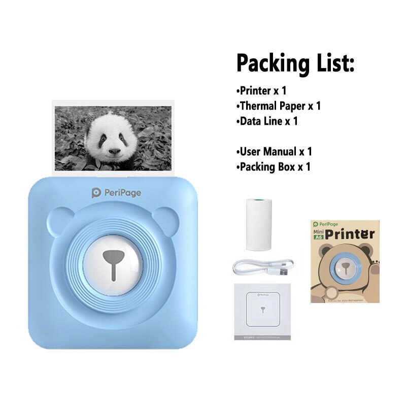 A6 peripage mini pocket printer draadloze bluetooth thermische labelprinter draagbare fotoprinter inktloze usb android ios telefoon: Blauw  a6