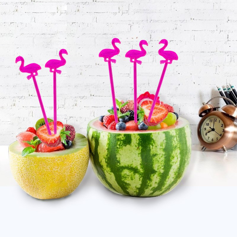 Fourchette à fruits flamant rose, Mini choix Buffet Cupcake fourchette à fruits gâteau Dessert bâtonnets à salade Cocktail broche à cure-dents 50 pièces