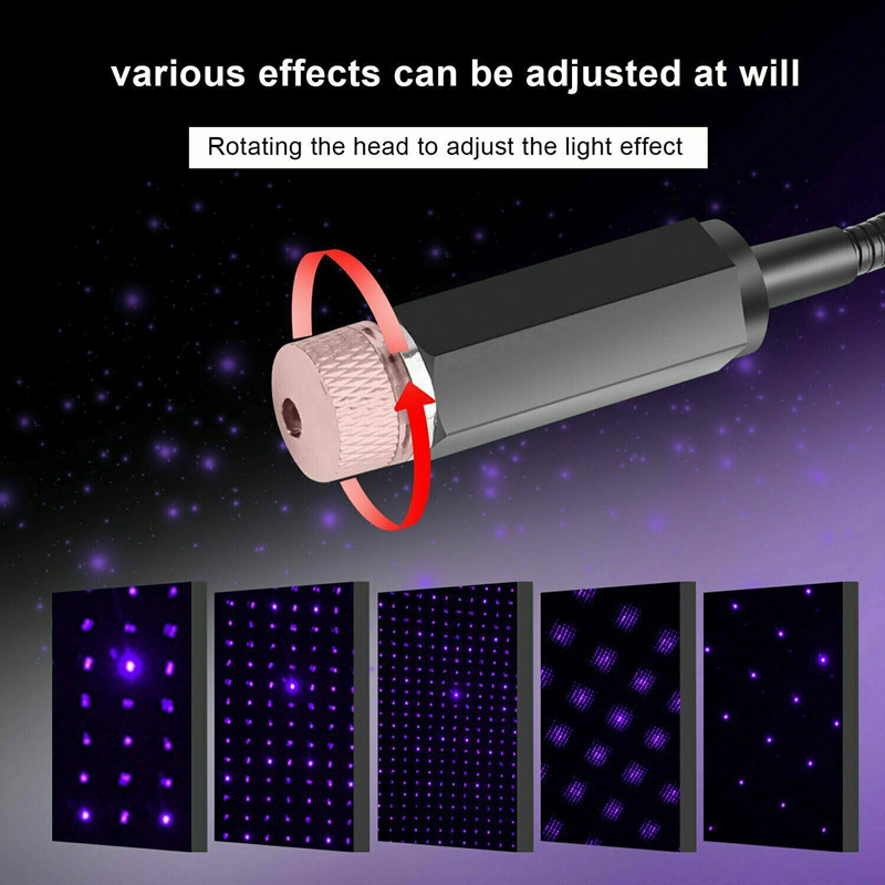 Car USB Ambient Light, Car Roof Interior Decoration Light, Multi-Effect Adjustable Portable Projection Light