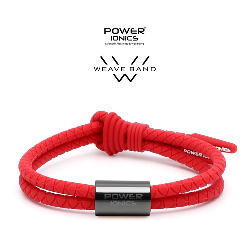 Power Ionics WEAVE BAND Unisex Waterproof Ions and Germanium Sports Bracelet Free Lettering: Red-GunGray Ring