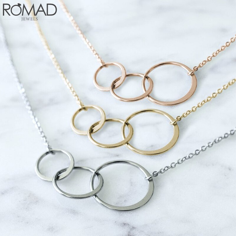 Romad 100% S925 Sterling Silver Jewelry Cold Wind Double Circle Bracelet Geometric Two Circle Necklace Jewelry For Women: necklace 2 / gold