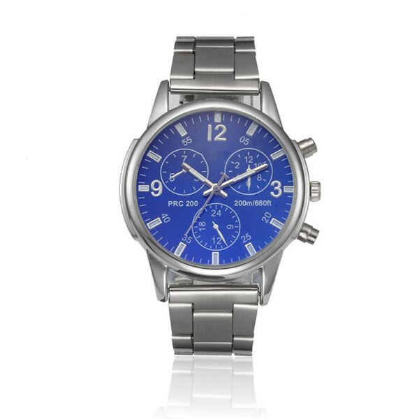 Mode Mannen Kristal Rvs Analoge Quartz Horloge Mannen Legering Band Horloge Business Klok Erkek Kol Saati @ 50: Blue