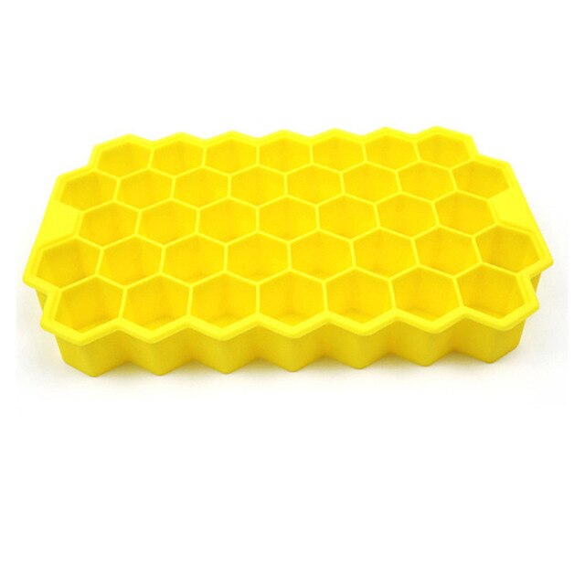 Honeycomb Shape Ice Cube Tray 37 Cubes Silicone Frozen Mold Maker No Lid: Yellow