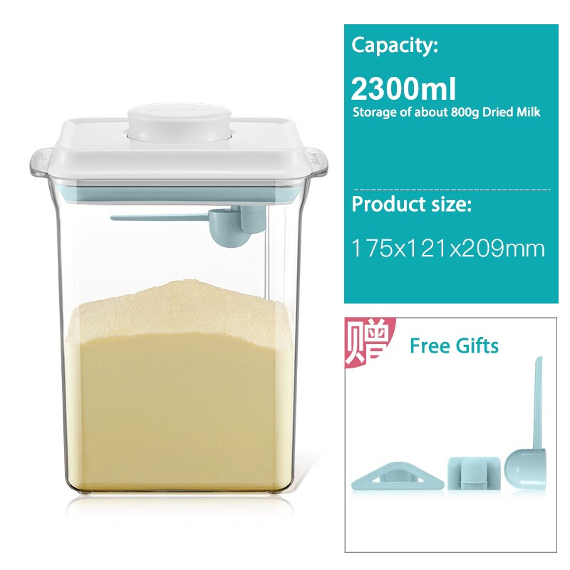 Bærbar baby melkepulver container låve matte oppbevaringsboks ingen bpa spedbarn fôringe matte oppbevaringsboks med skje til nyfødt: Gjennomsiktig 2300 ml