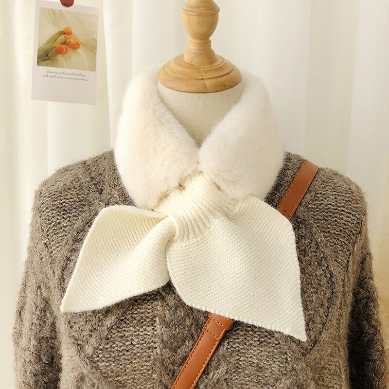 Écharpe de cou Imitation de cheveux de lapin, chaude, en peluche épaisse, silencieux, Collocation de tissu, nouvelle Version coréenne, hiver: White