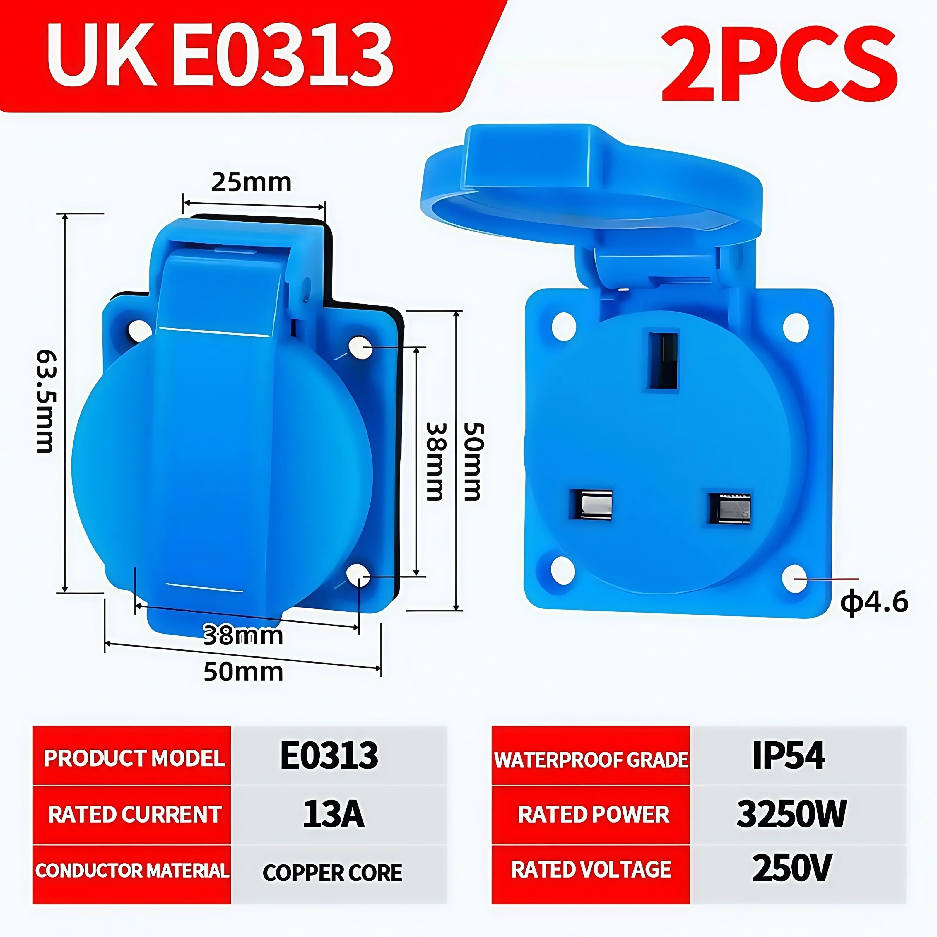 16a/250v industriella  ip54 vattentäta uttag multifunktionella kontakter väggpanelmonterade uttag för brasilien storbritannien tyska eu franska: Typ 13