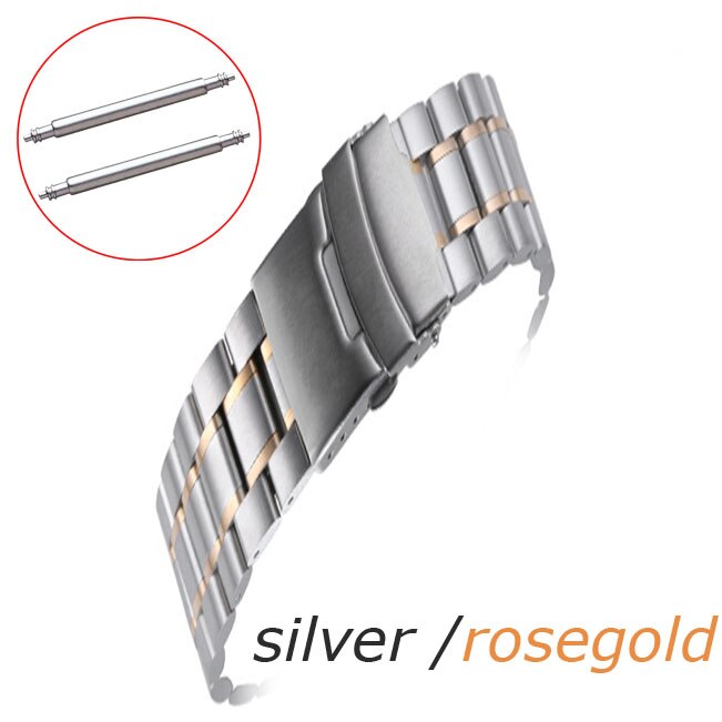 5 rækker urrem 18mm 20mm 22mm 24mm erstatningsurrem i rustfrit stål dobbeltlås spændebånd armbåndsbæltearmbånd: Sølv roseguld / 22mm