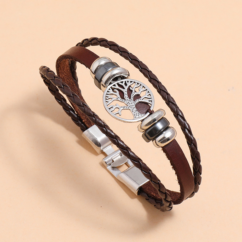 Wangaiyao Mode Persoonlijkheid Geluk Boom Gevlochten Armband Mannen Lederen Armband Casual Armband Mannen