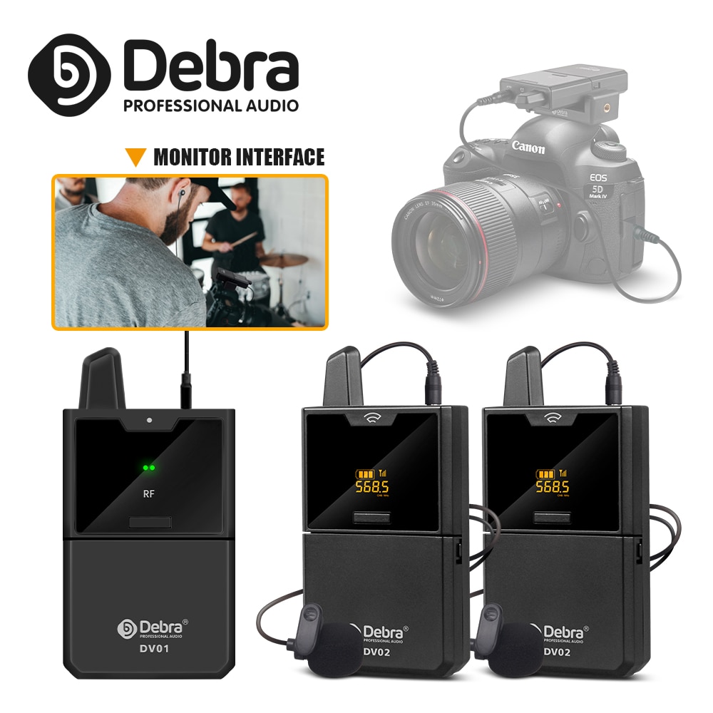 Debra DV01/02 Uhf Draadloze Lavalier Microfoon Met Monitor Functie En Interview Revers Microfoon Voor Smartphone Dslr Camera Webcast